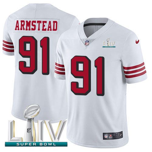 San Francisco 49ers Nike #91 Arik Armstead White Super Bowl LIV 2020 Rush Men Stitched NFL Vapor Untouchable Limited Jersey